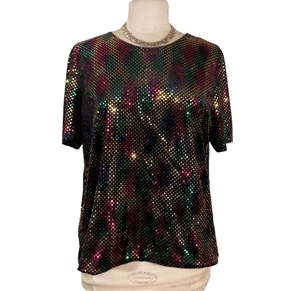 Sold! Kathie Lee Collection vintage black with rainbow sequins shirt sz XL - Picture 3 of 6